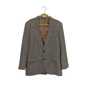 Vintage Pioneer Wear Wool Blazer Suit Jacket Tan Brown Western Southwestern 42L